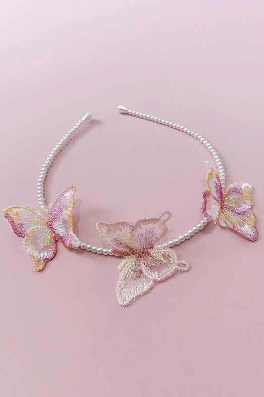 Multi color pearl butterfly flower girl headband or hair clips.