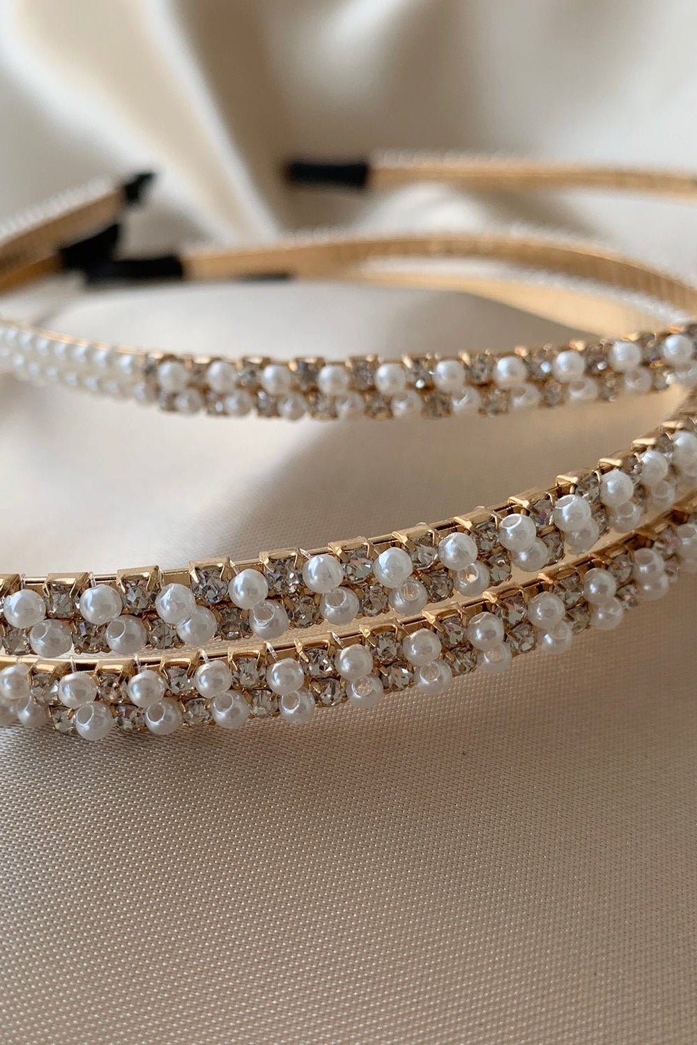 Multi color pearl rhinestone flower girl headband.