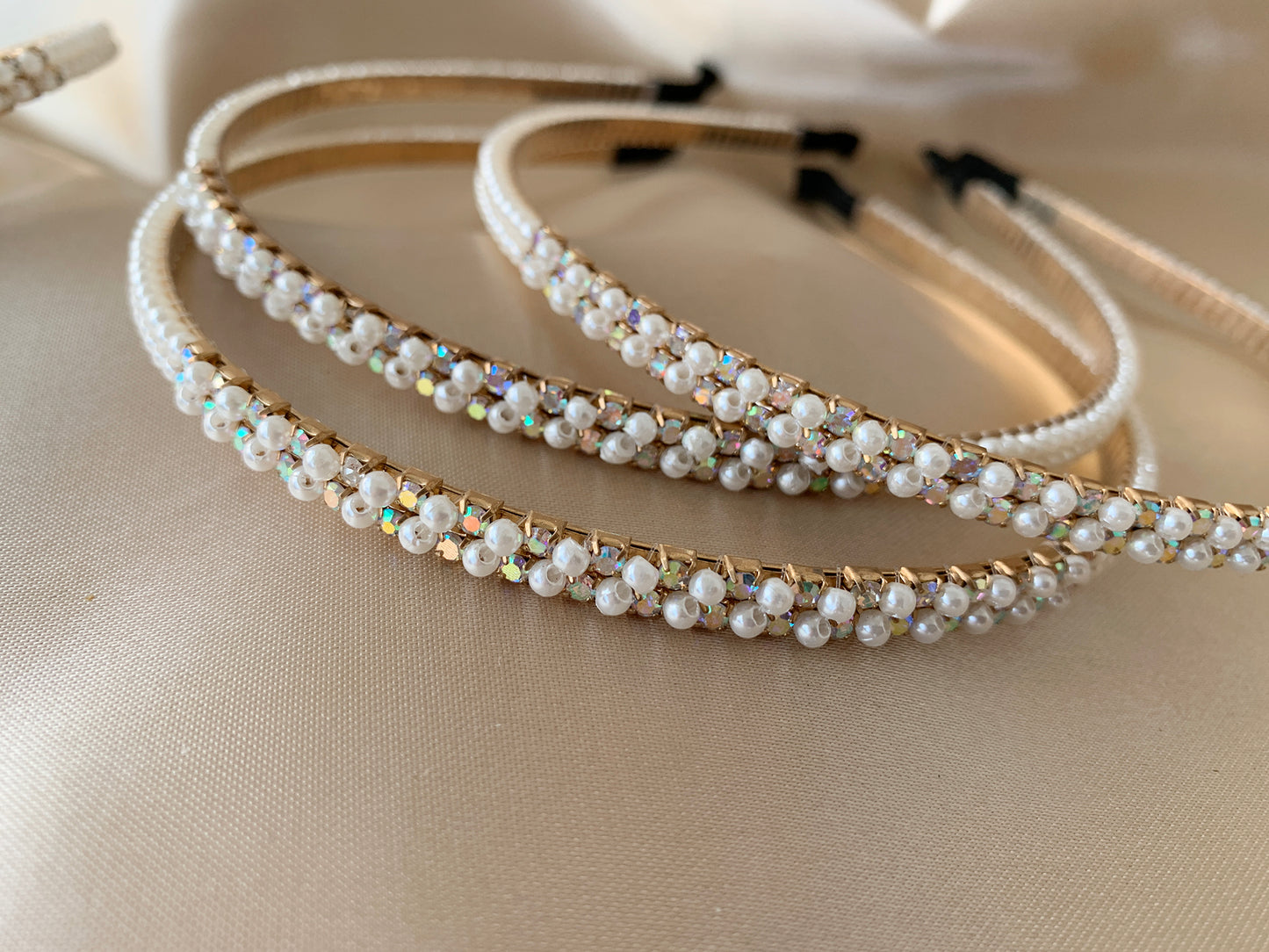 Multi color pearl rhinestone flower girl headband.
