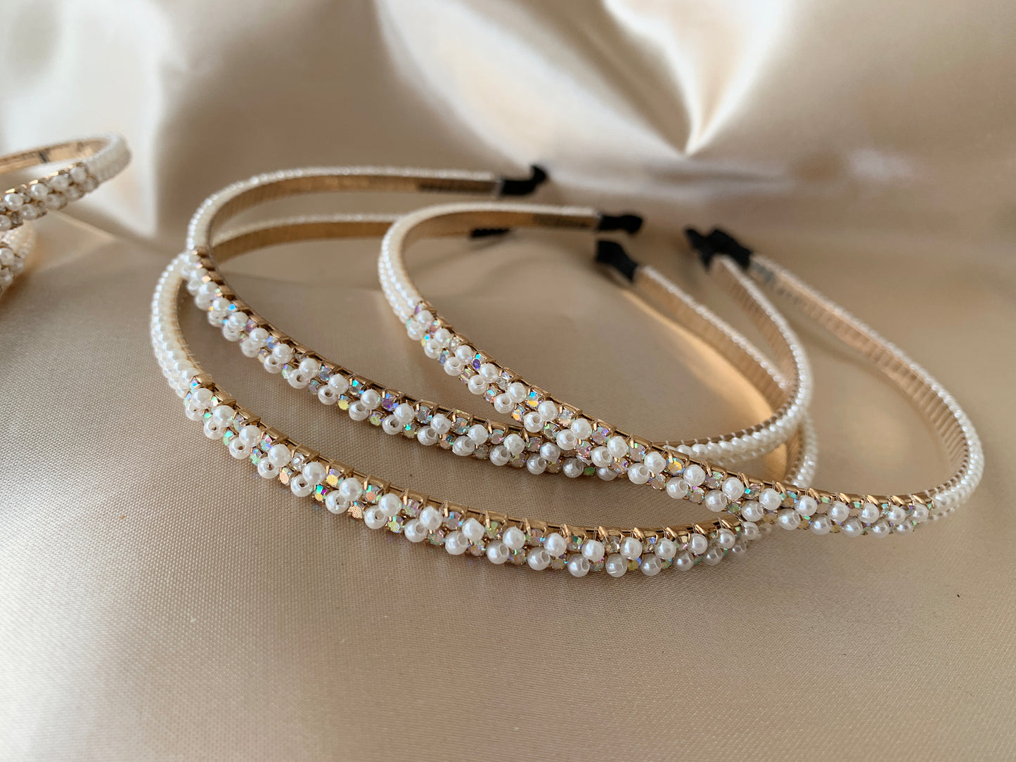 Multi color pearl rhinestone flower girl headband.