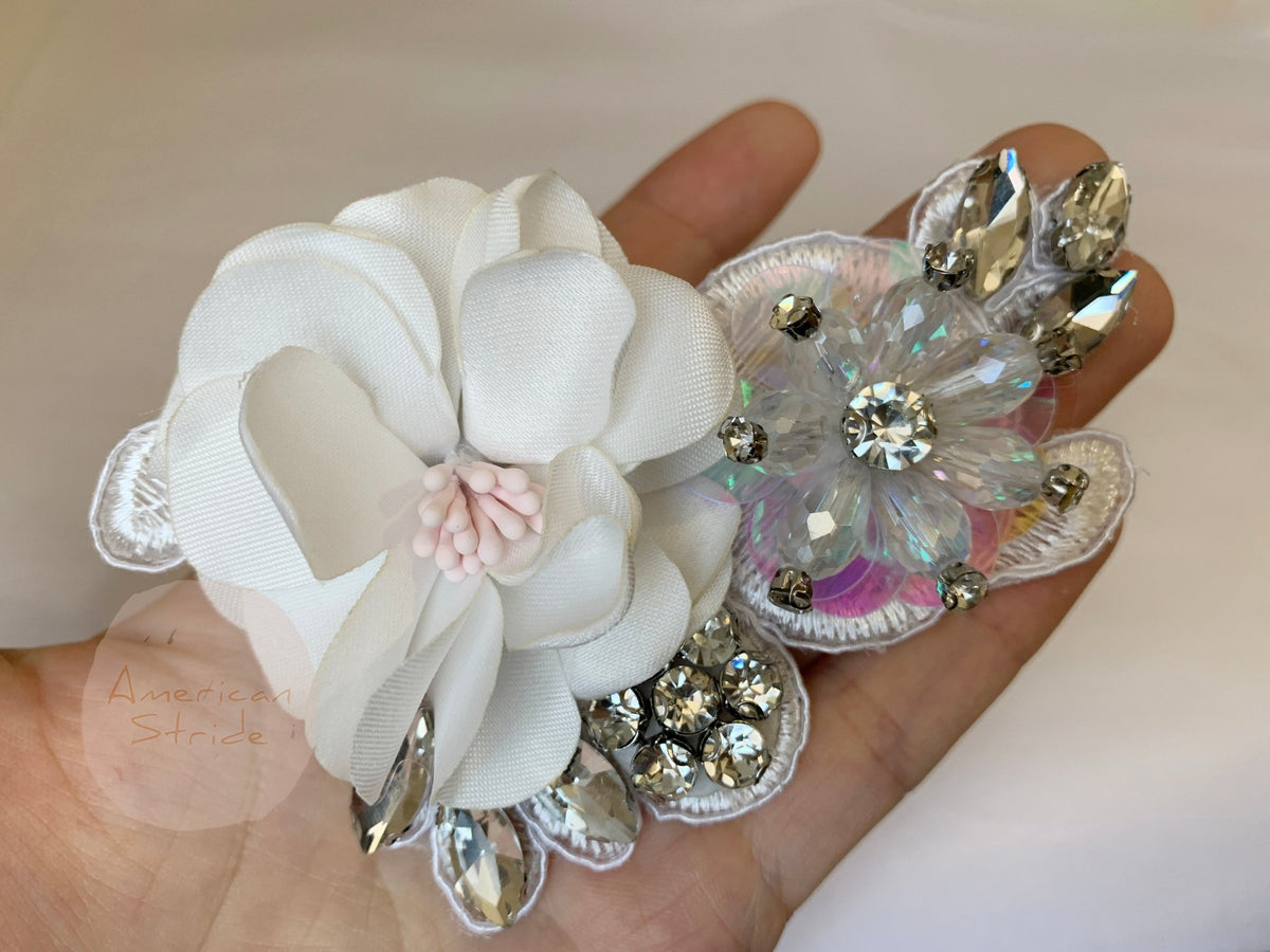 Off white rhinestone floral flower girl hair clip.