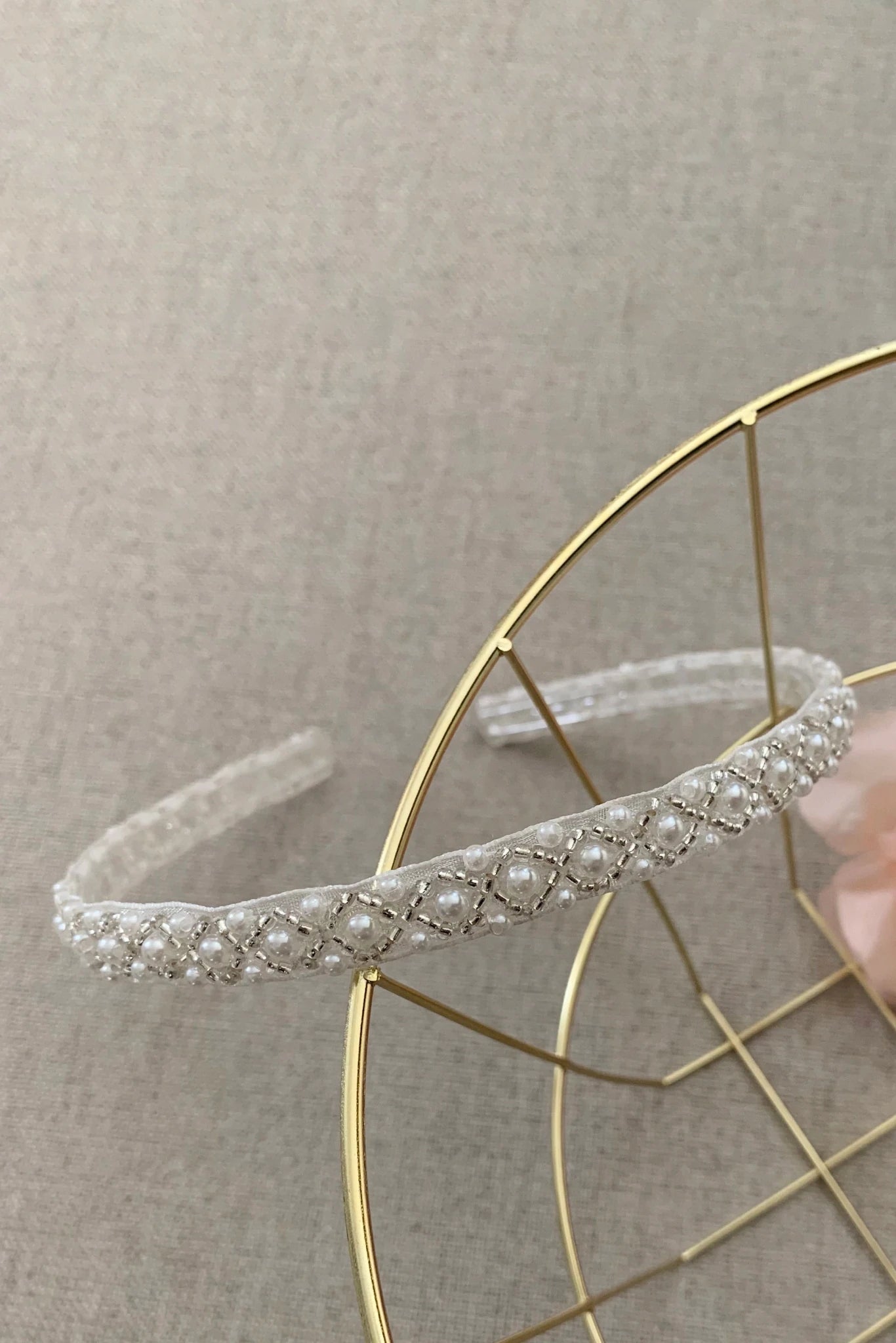 Ivory pearl flower girl headband.
