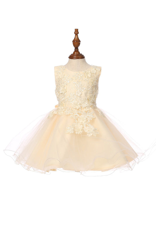 Champagne Baby 3D Flower Lace Tulle Special Occasion Dress - front of dress view