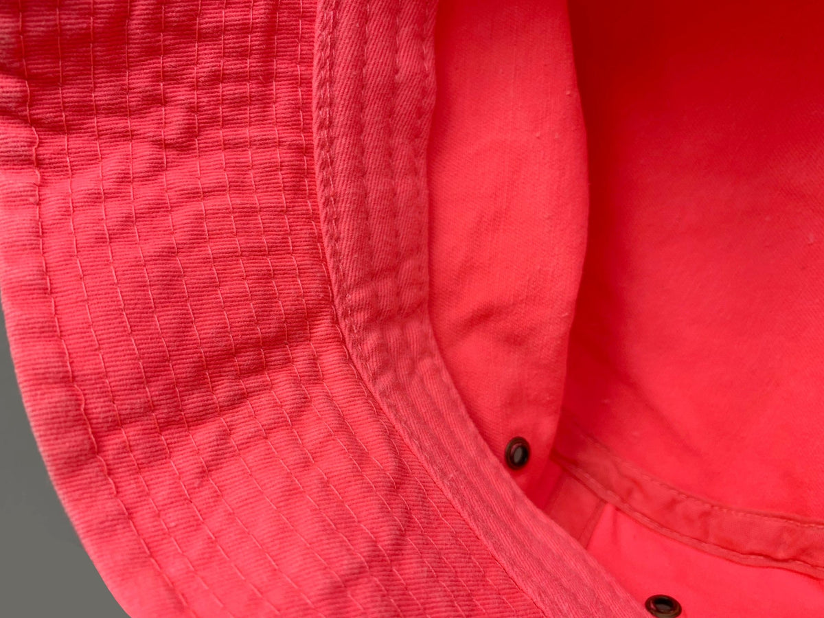 Coral everyday women's bucket hat, close-up view, interior detail.