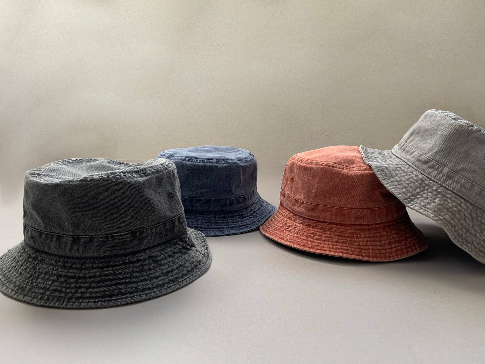 Denim charcoal everyday women's bucket hat, color assortment.