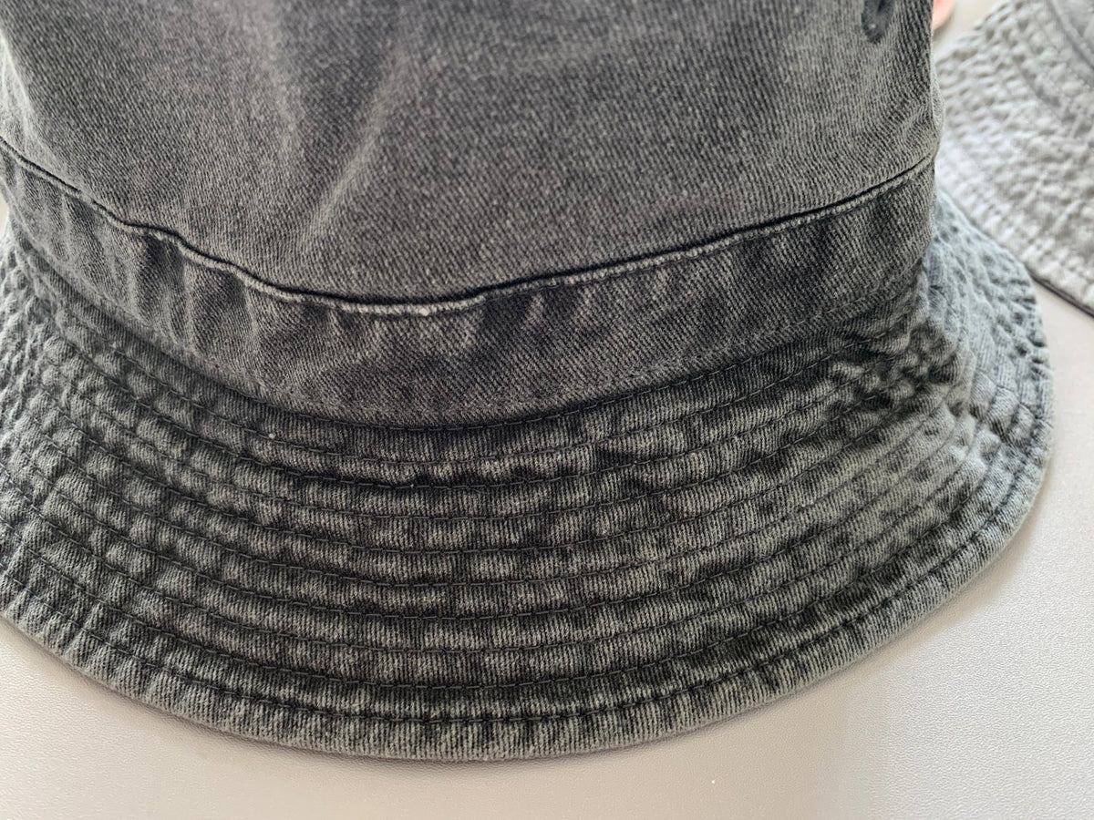 Denim everyday women's bucket hat, close-up view.
