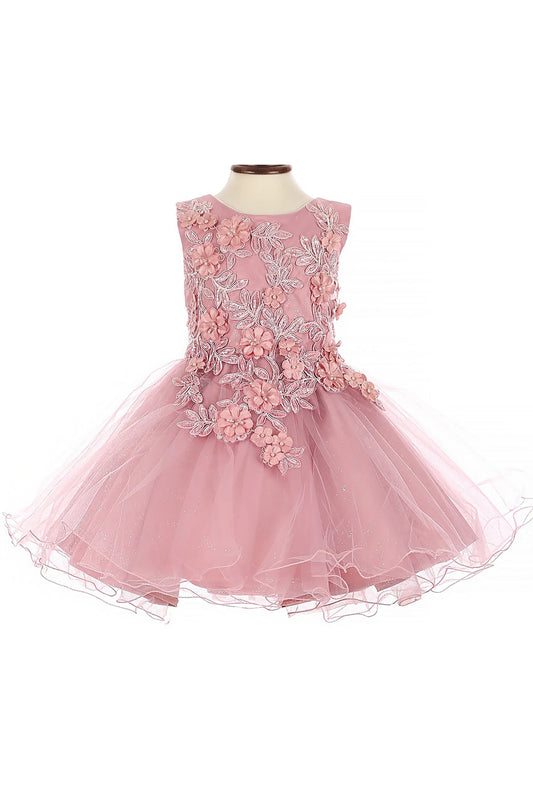 dusty rose dress with floral embroidery on a mannequin against a white background