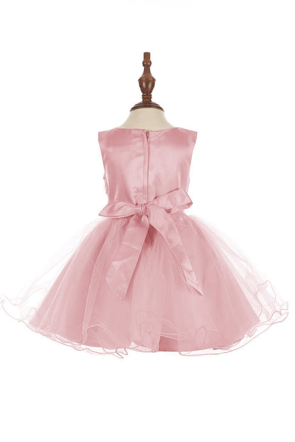 dusty rose dress on a mannequin against a white background