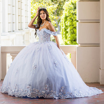 Quinceañera | Blue Two-Tone Quinceañera Dress with See-Through Corset and Detachable Sleeves | Amorah Dress | 2 Colors Available front view