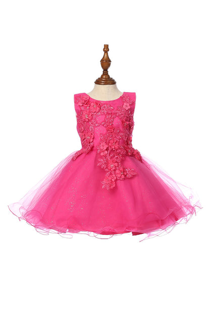 Fuchsia Baby 3D Flower Lace Tulle Special Occasion Dress - front of dress view