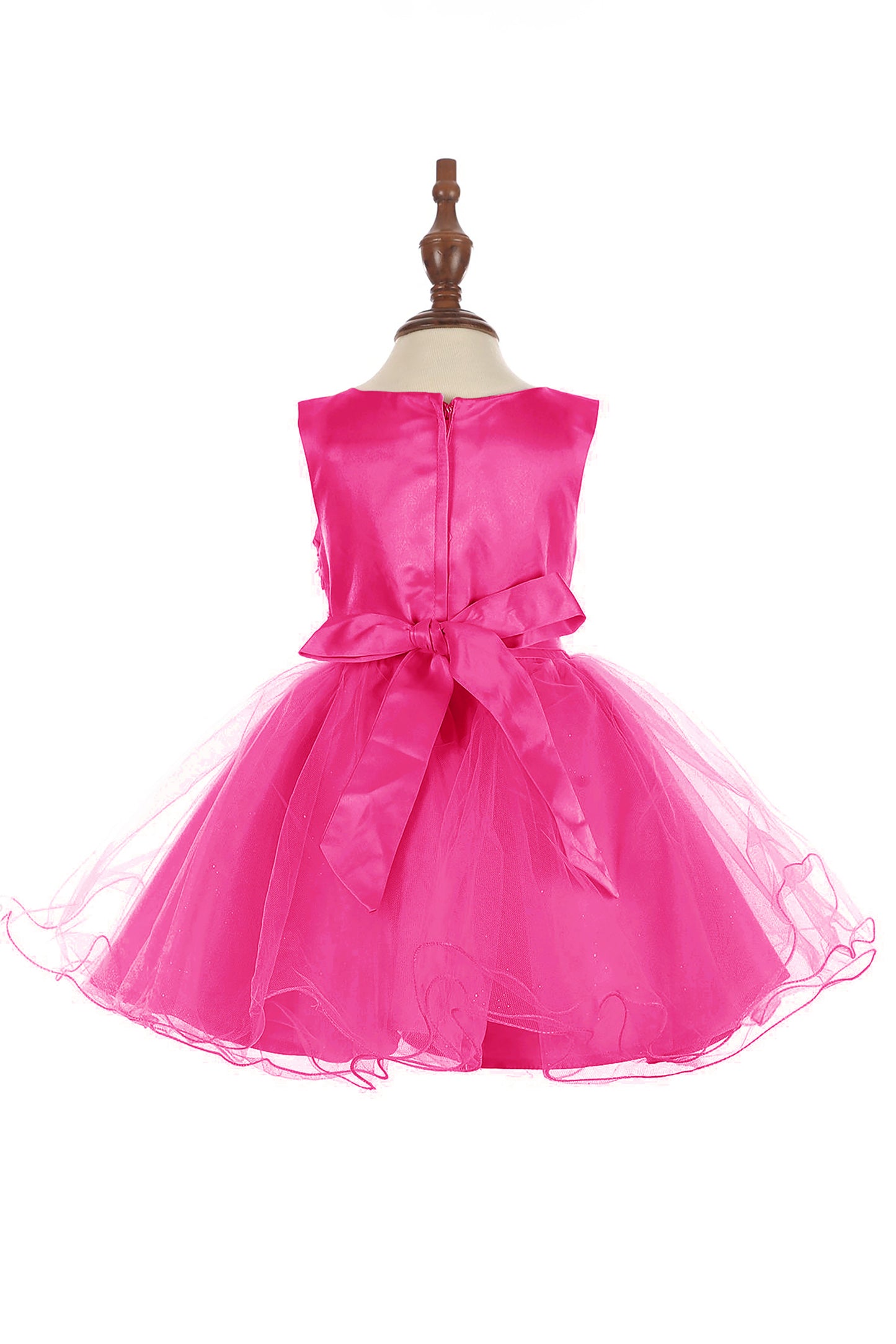 Fuchsia Baby 3D Flower Lace Tulle Special Occasion Dress - back of dress view