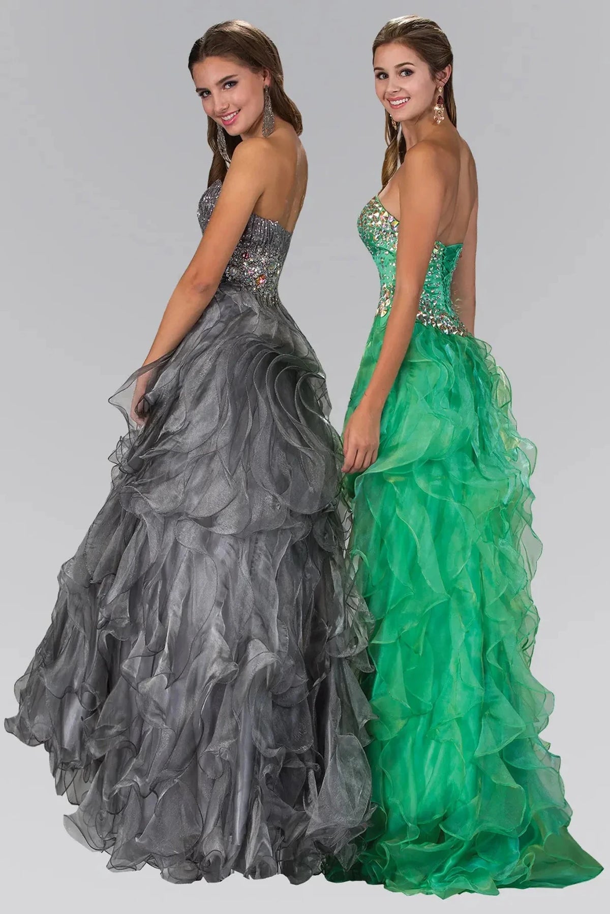 Silver prom evening dress full back with open back