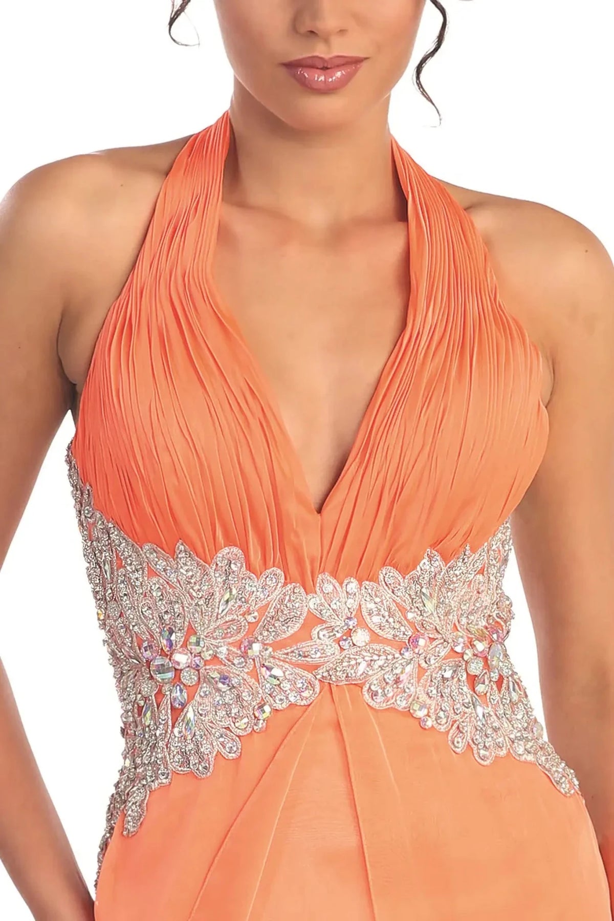 Coral prom evening dress full back with open back