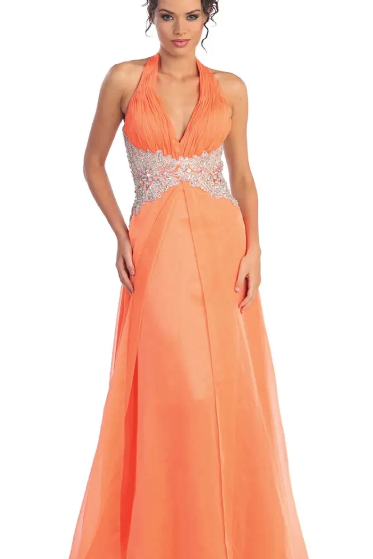Coral prom evening dress a-line skirt detail