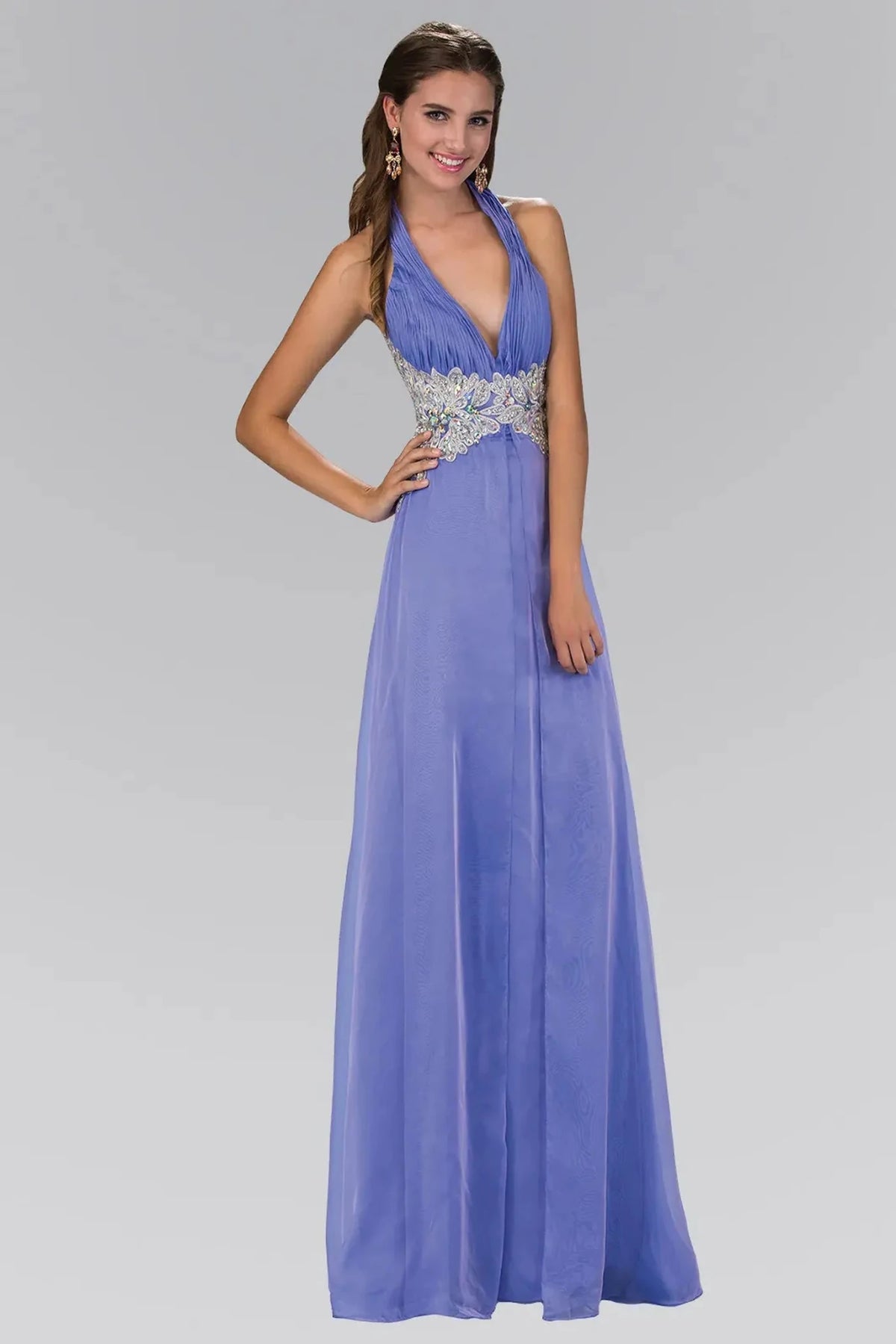 Lilac beaded halter prom evening dress full front