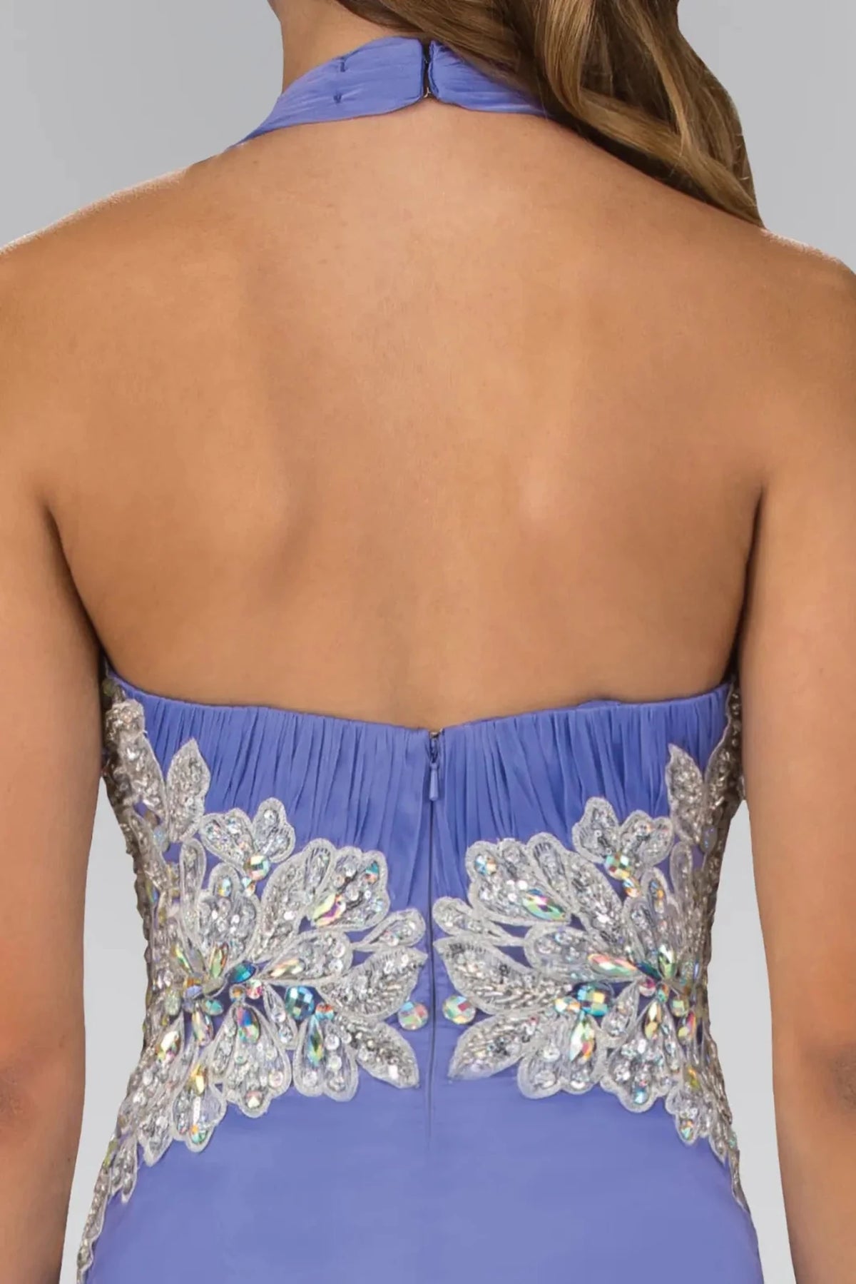 Lilac prom evening dress a-line skirt detail