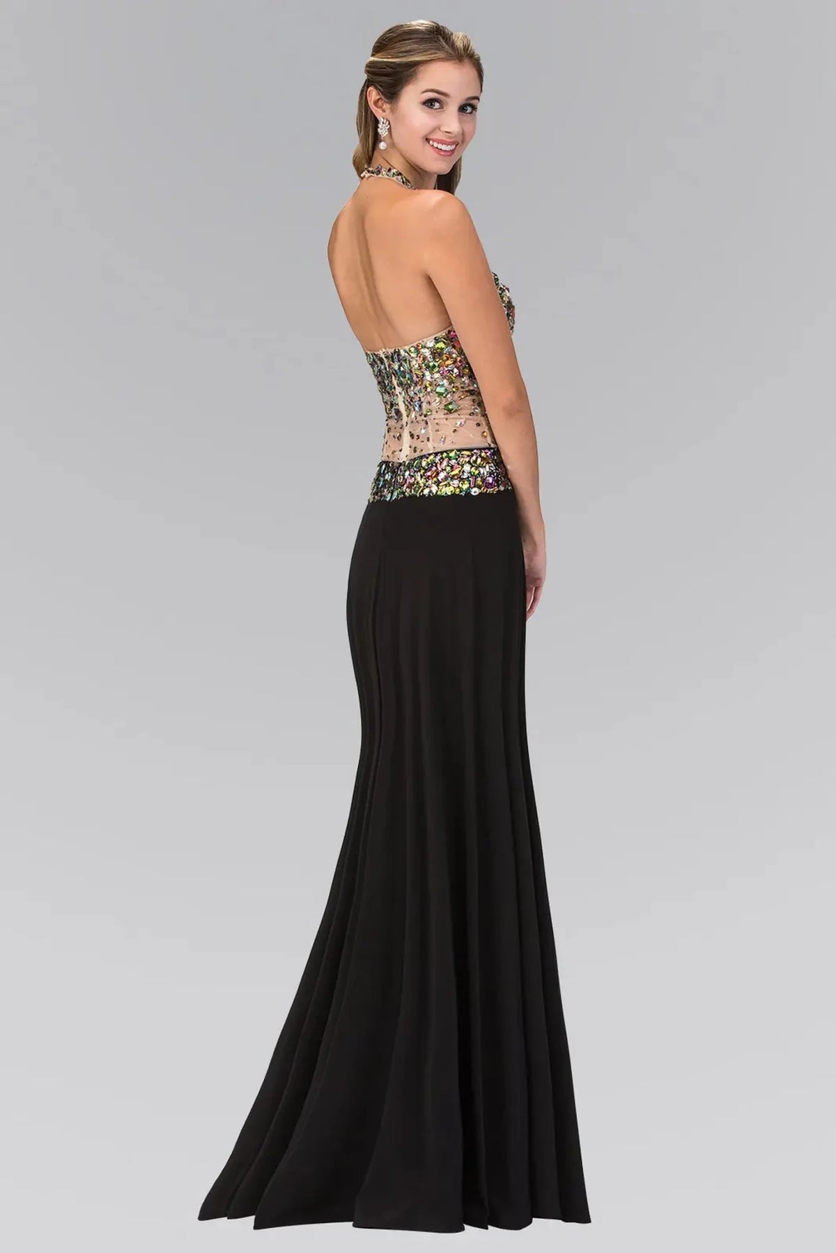 Black prom evening dress full back with open back