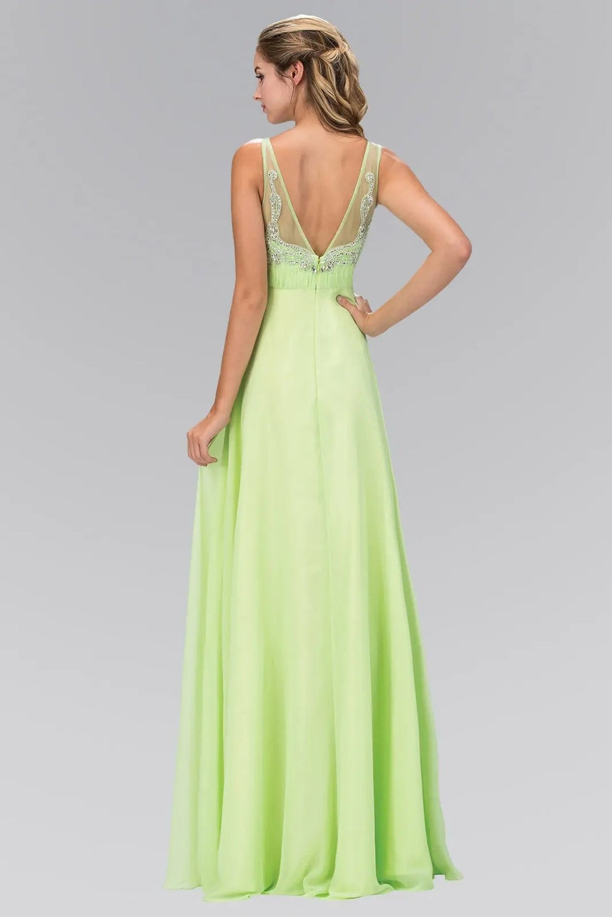 Light Green beading embellished formal dress skirt detail