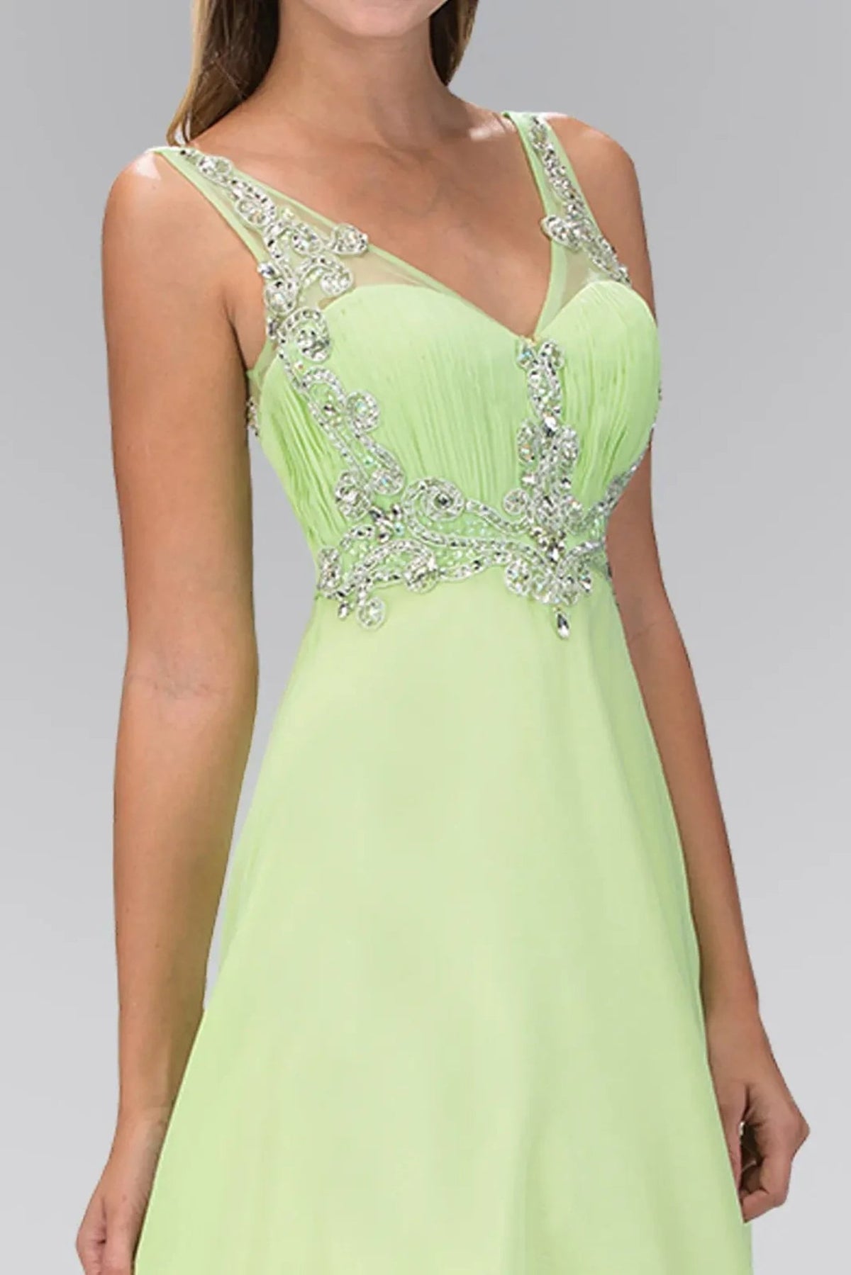 Light Green beading embellished formal dress side detail