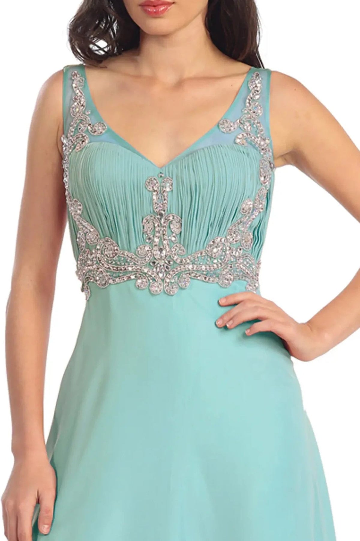 Tiffany beading embellished formal dress full back view