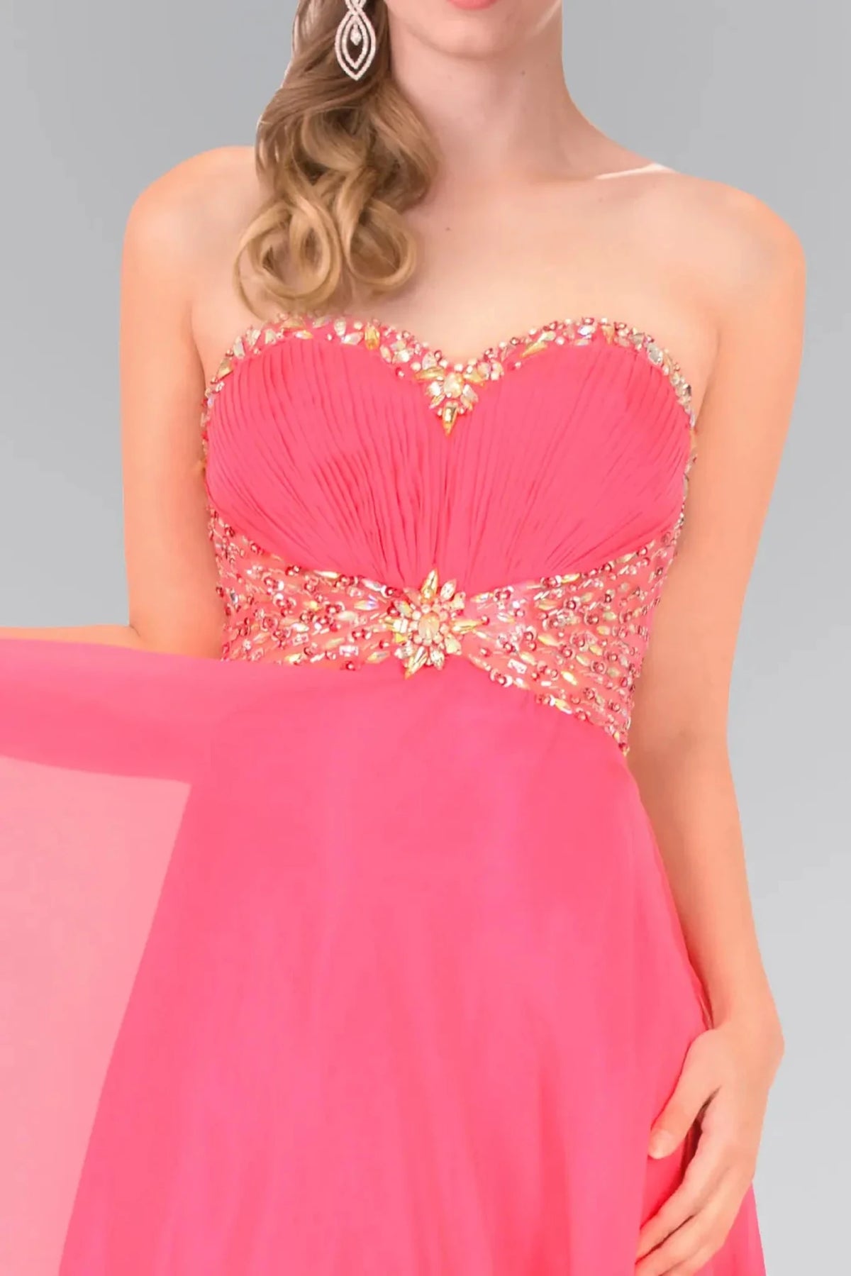 Hot Pink prom evening dress full back with open back