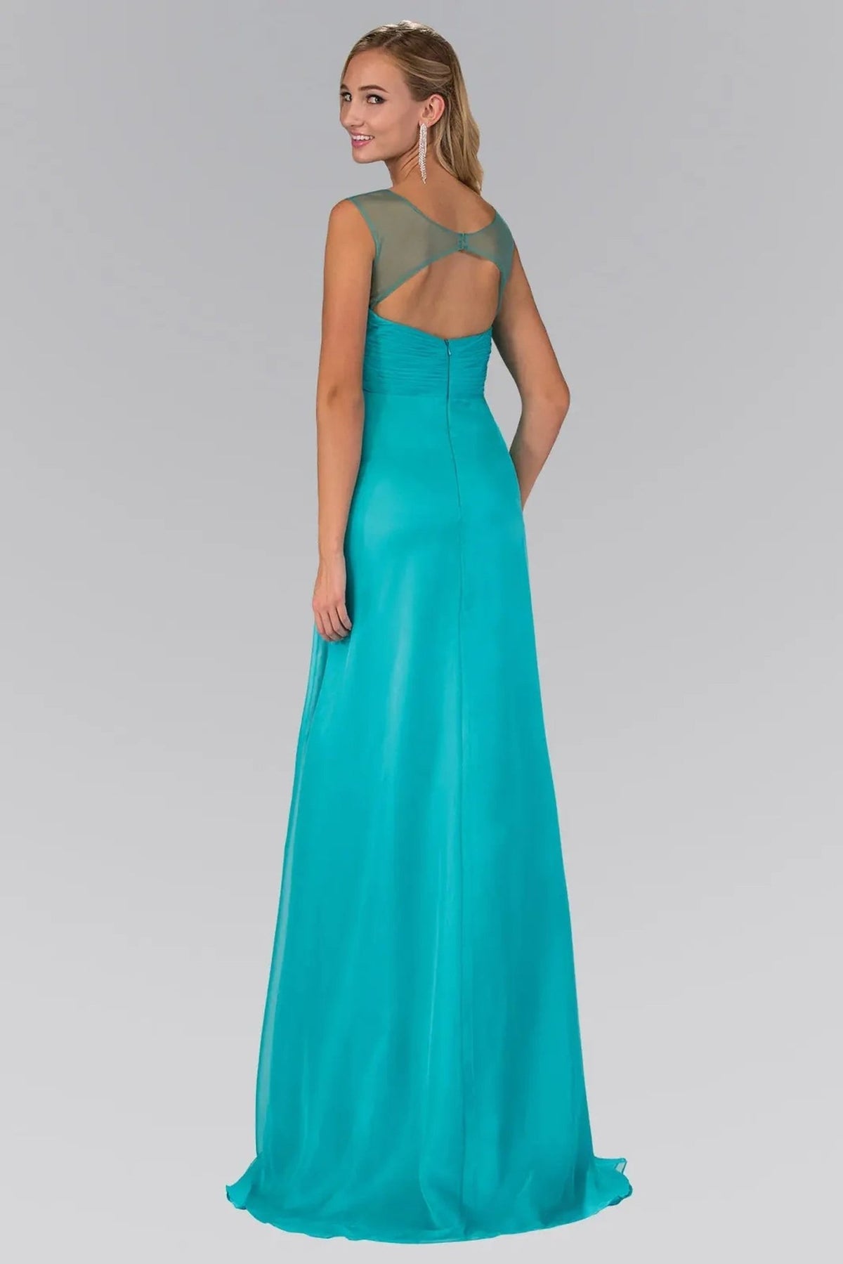Aqua beading embellished pleated formal dress skirt detail