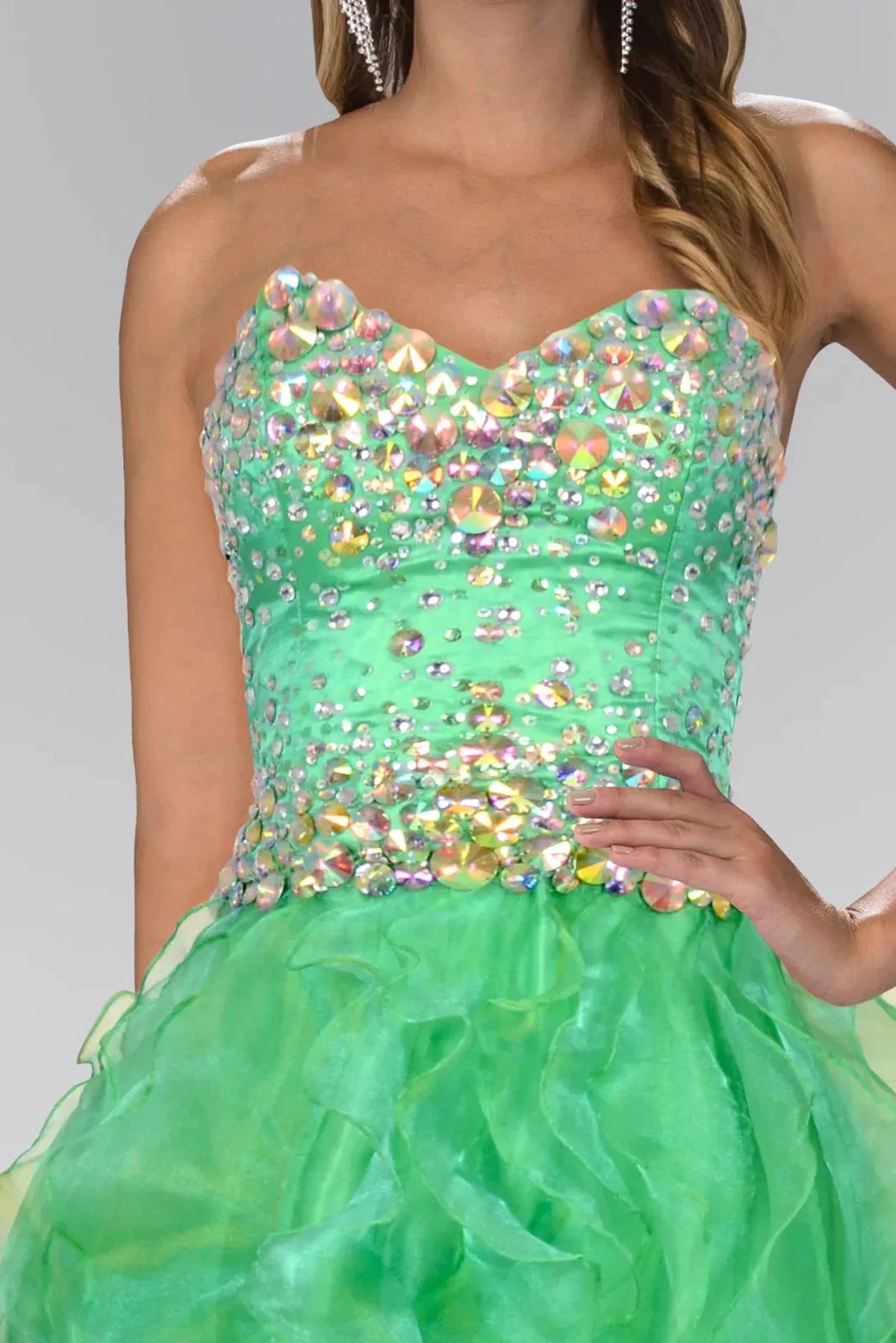 Emerald Green prom evening dress full back with open back