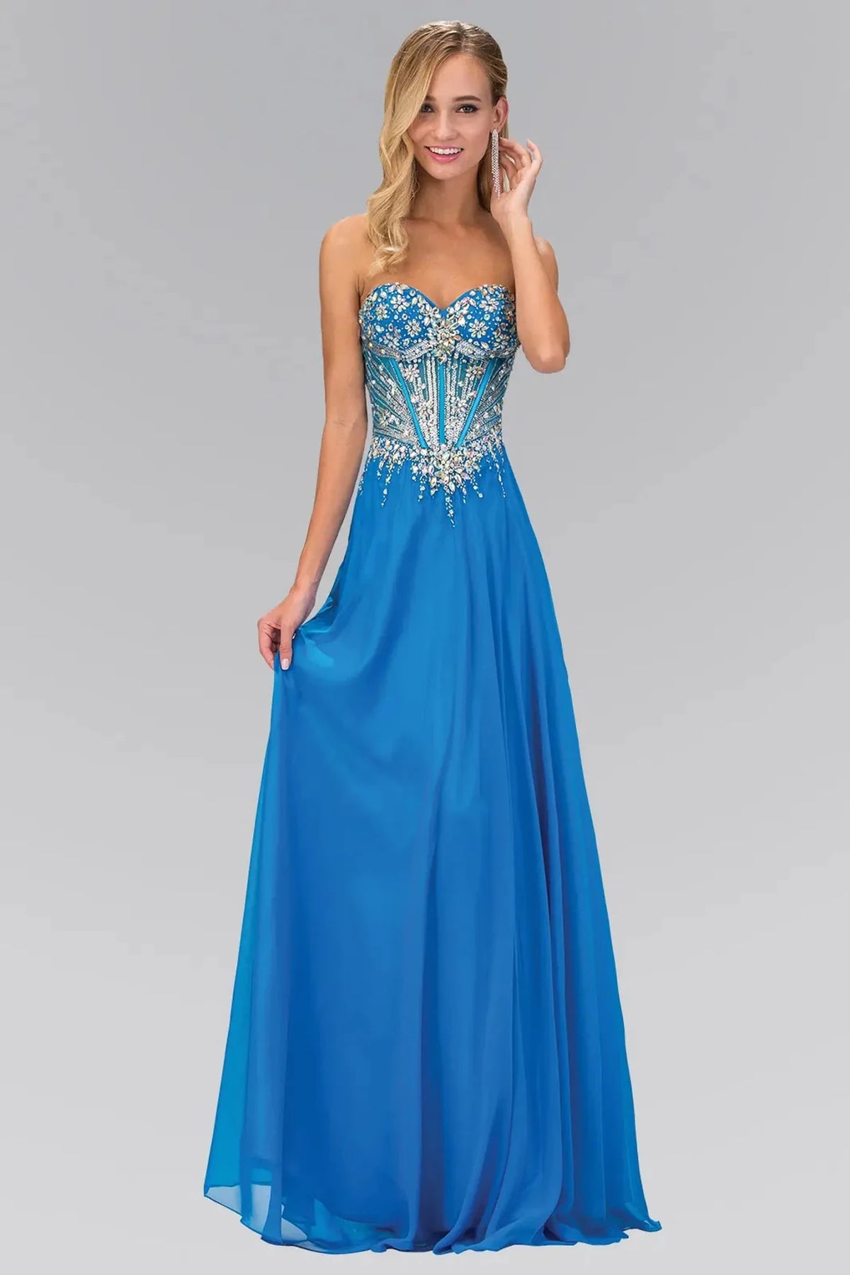 Oceanblue sequin strapless prom evening dress full front