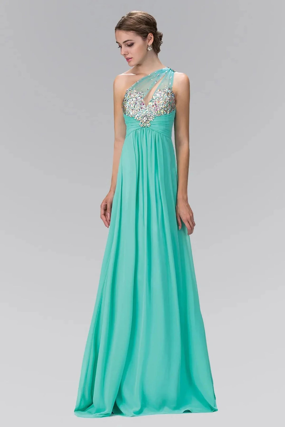 Tiffany beaded one-shoulder prom evening dress full front