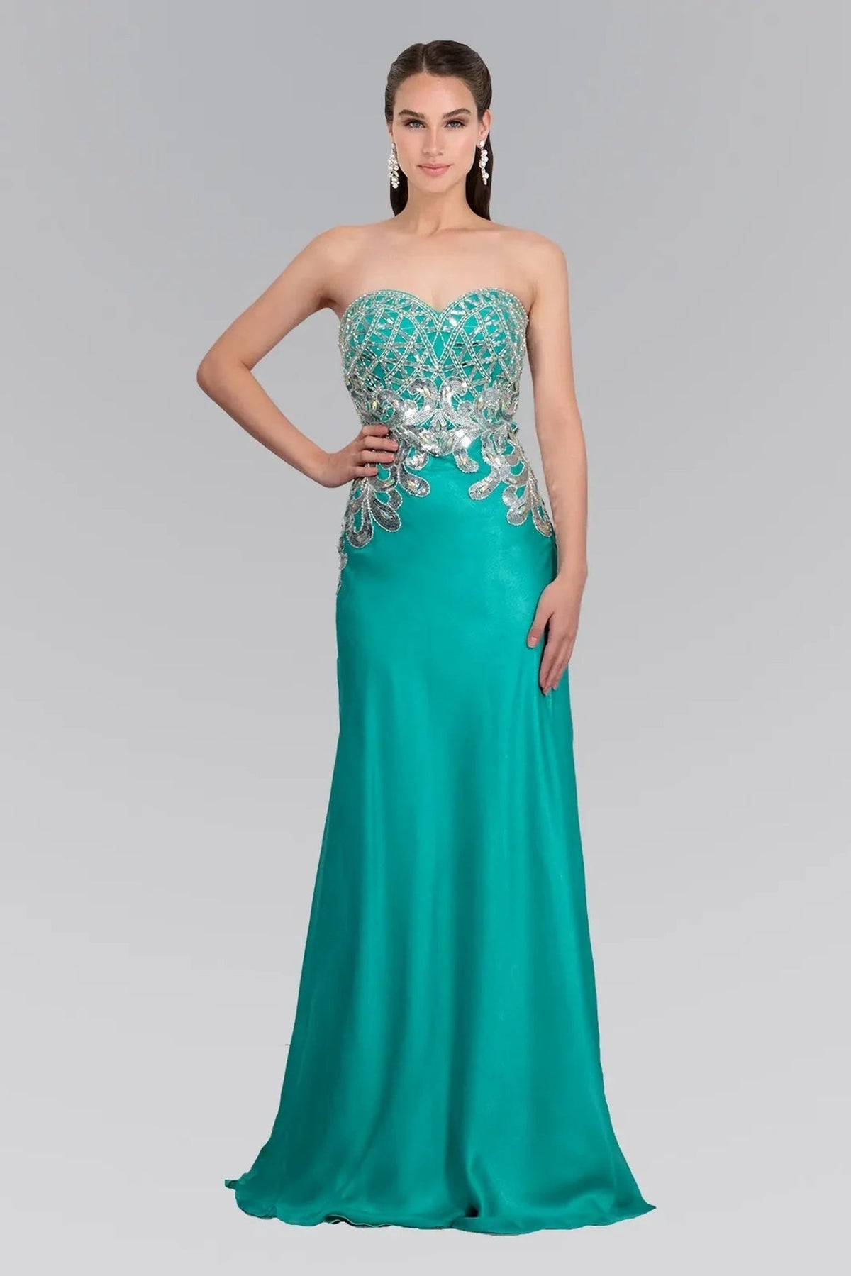 Jade beading sequins formal dress full front view