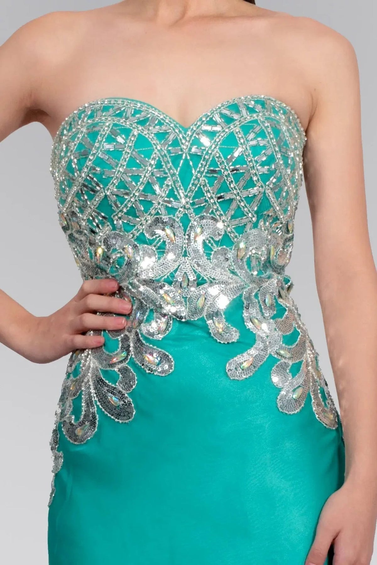 Jade beading sequins formal dress side detail