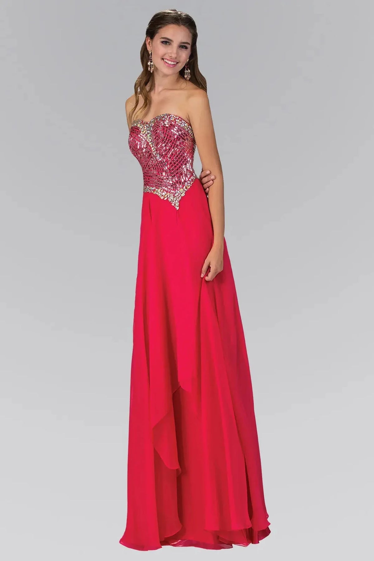 Fuchsia sequin strapless prom evening dress full front