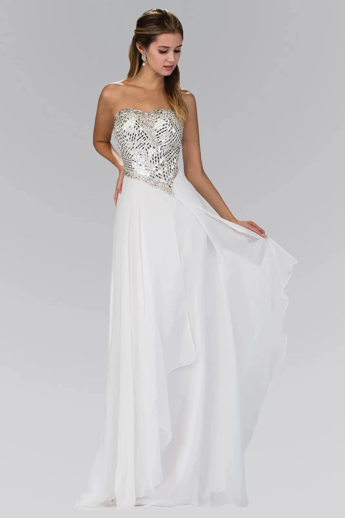 Off White sequin strapless prom evening dress full front