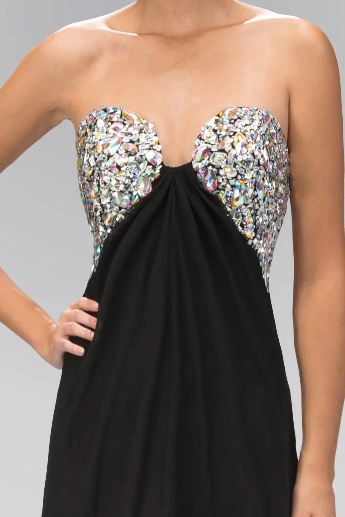 Black prom evening dress a-line skirt detail