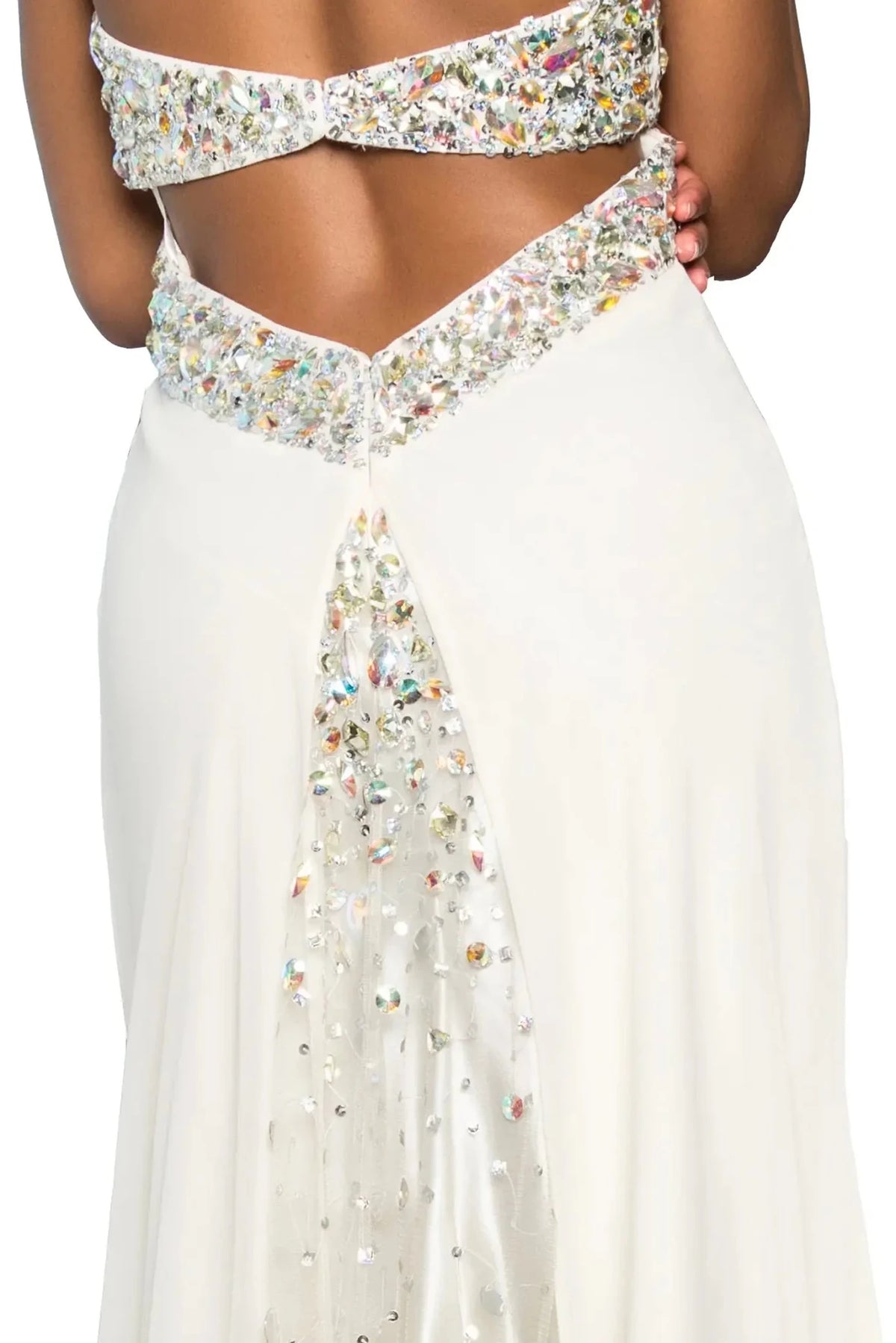 Cream prom evening dress full back with open back