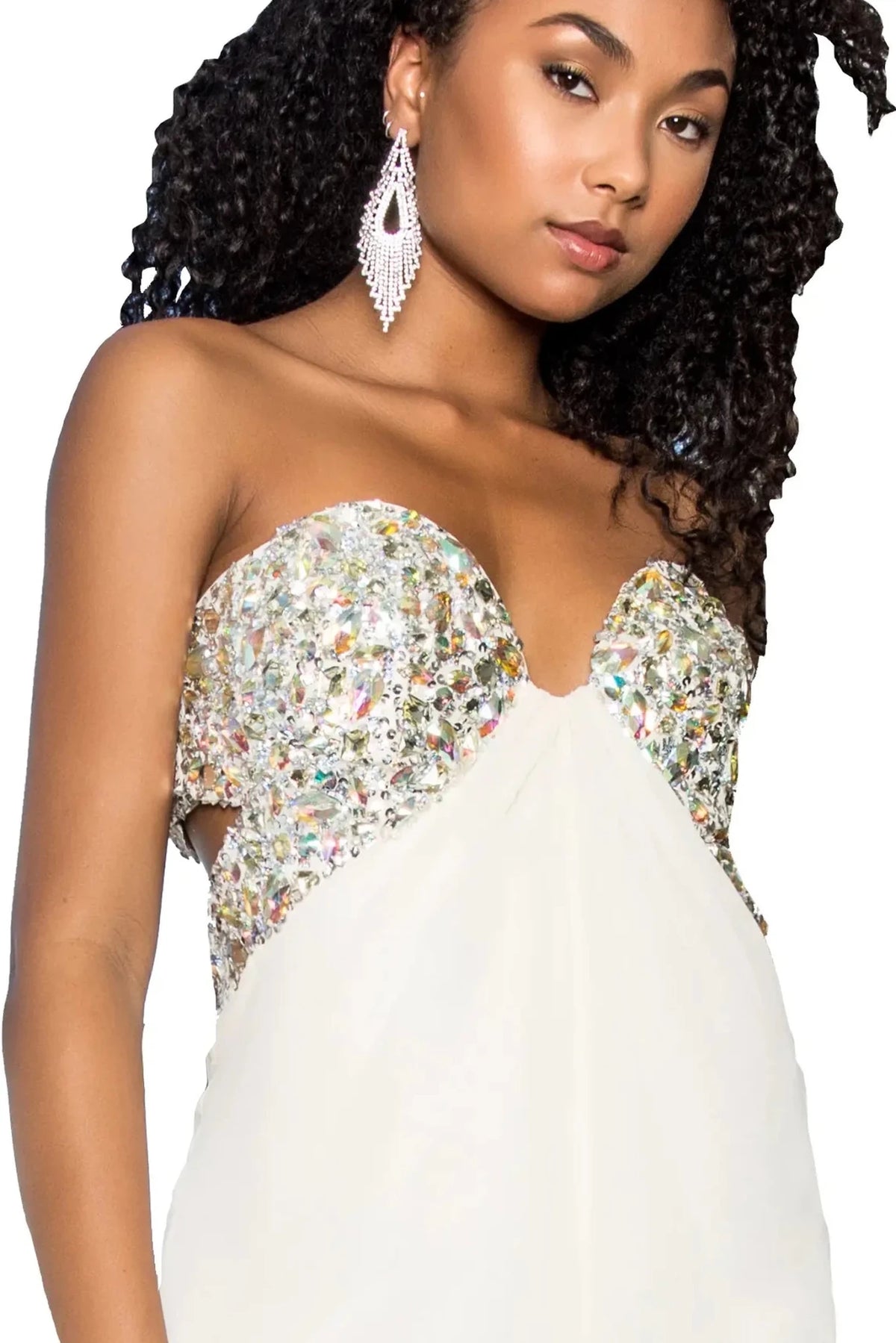Cream prom evening dress a-line skirt detail