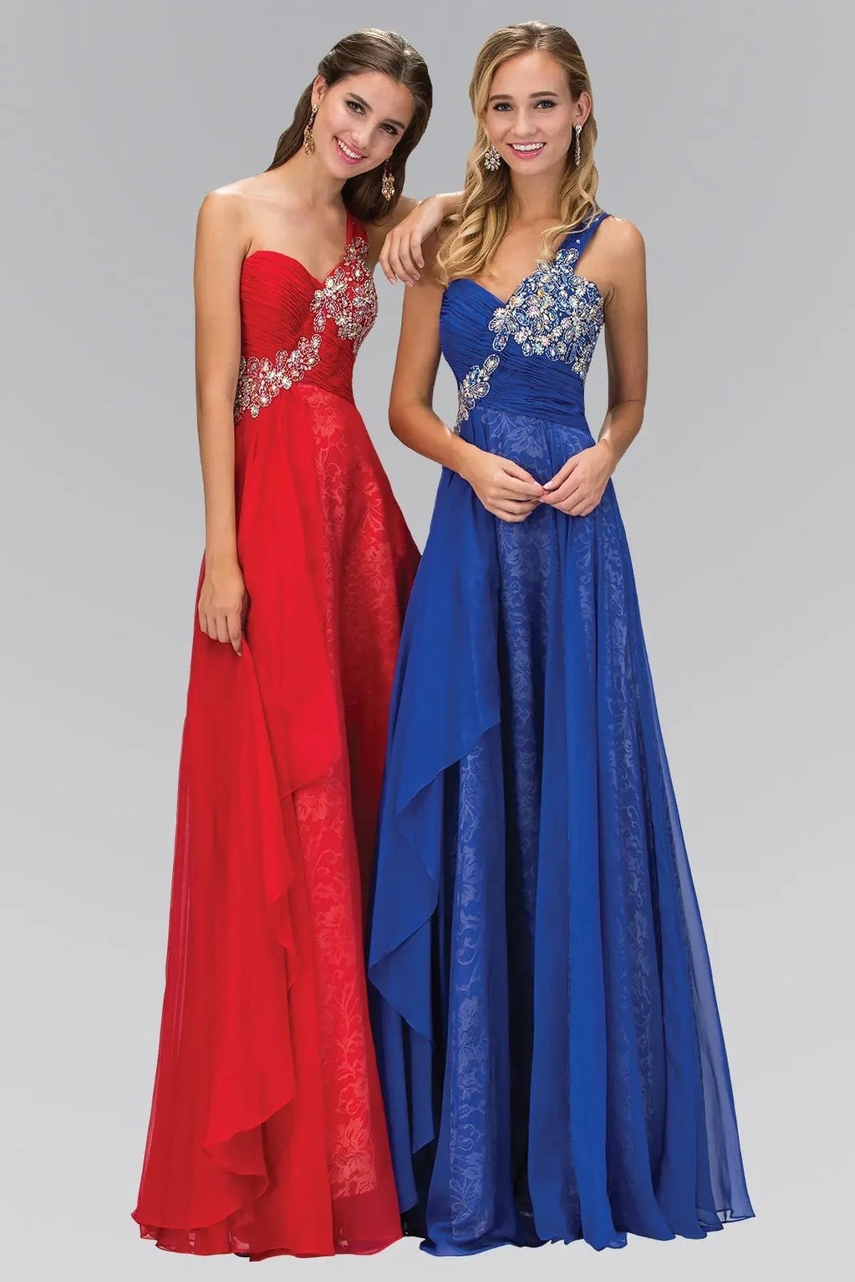 Red beading embellished 3d detail formal dress full back view