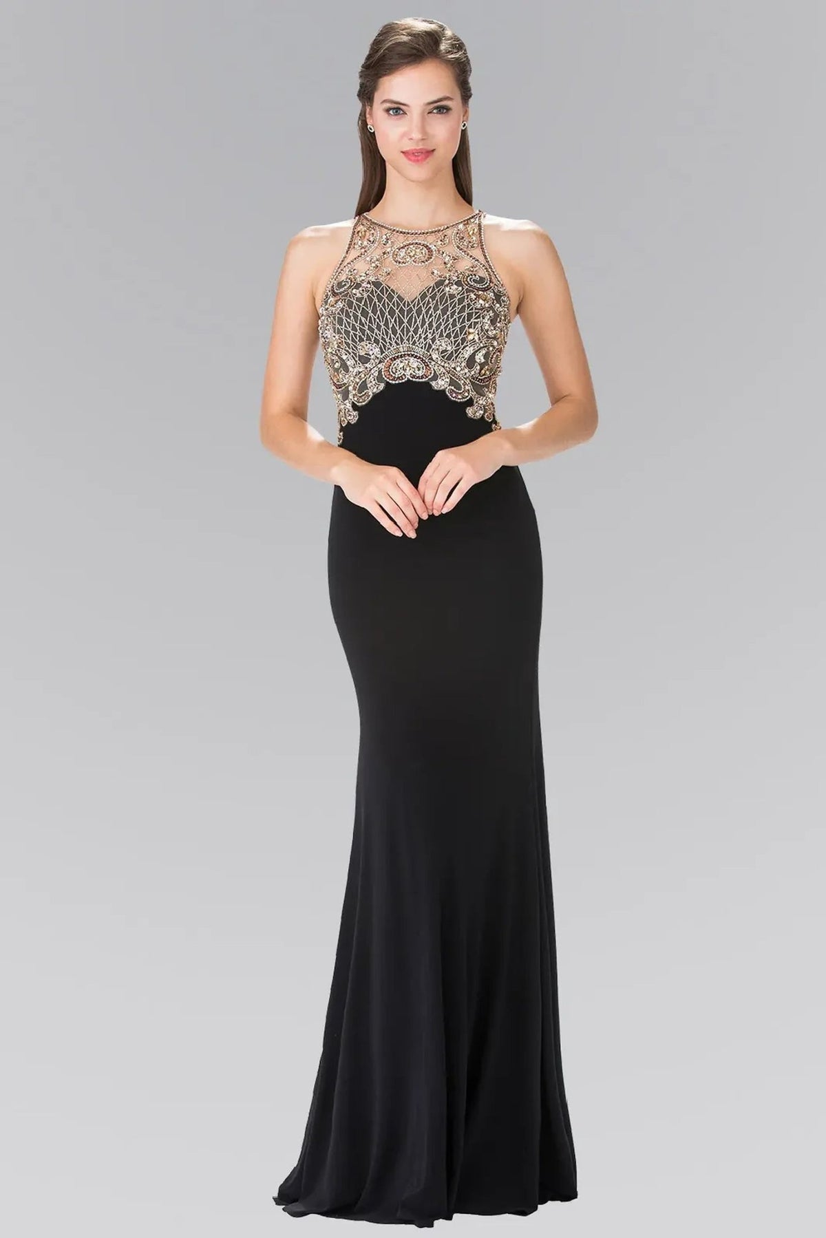 Black beading embellished embroidery formal dress detail