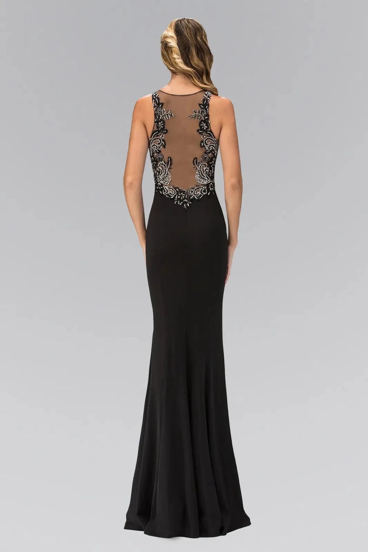 Black prom evening dress full back with sheer back
