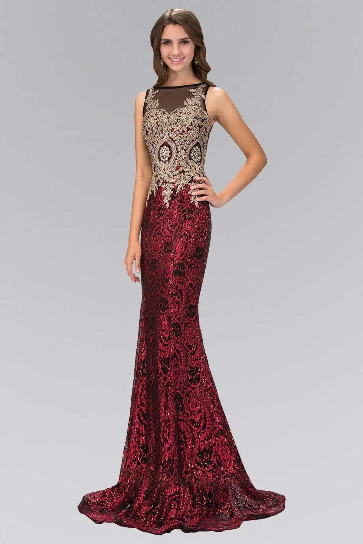 Red embellished sequins embroidery formal dress side detail
