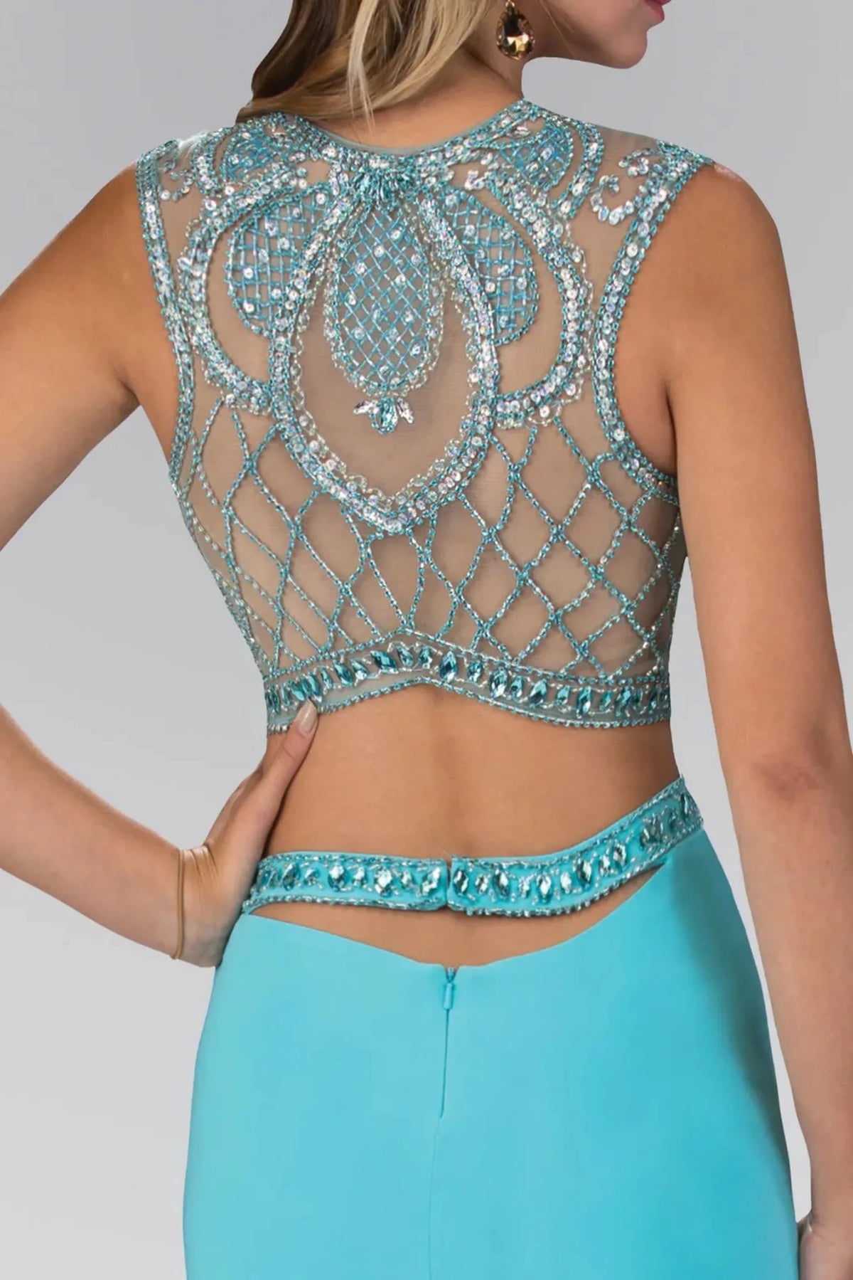 Tiffany prom evening dress trumpet skirt detail