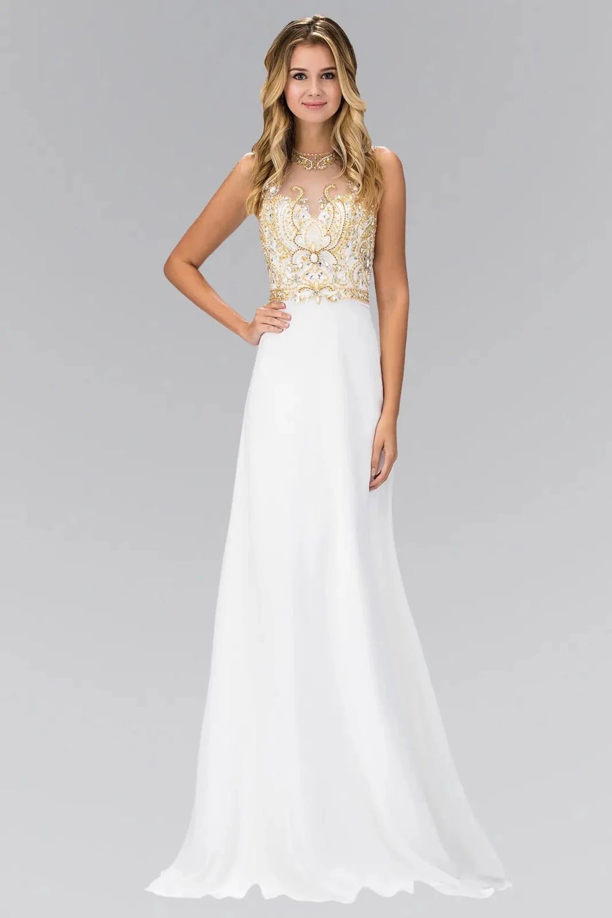 Ivory beaded prom evening dress full front