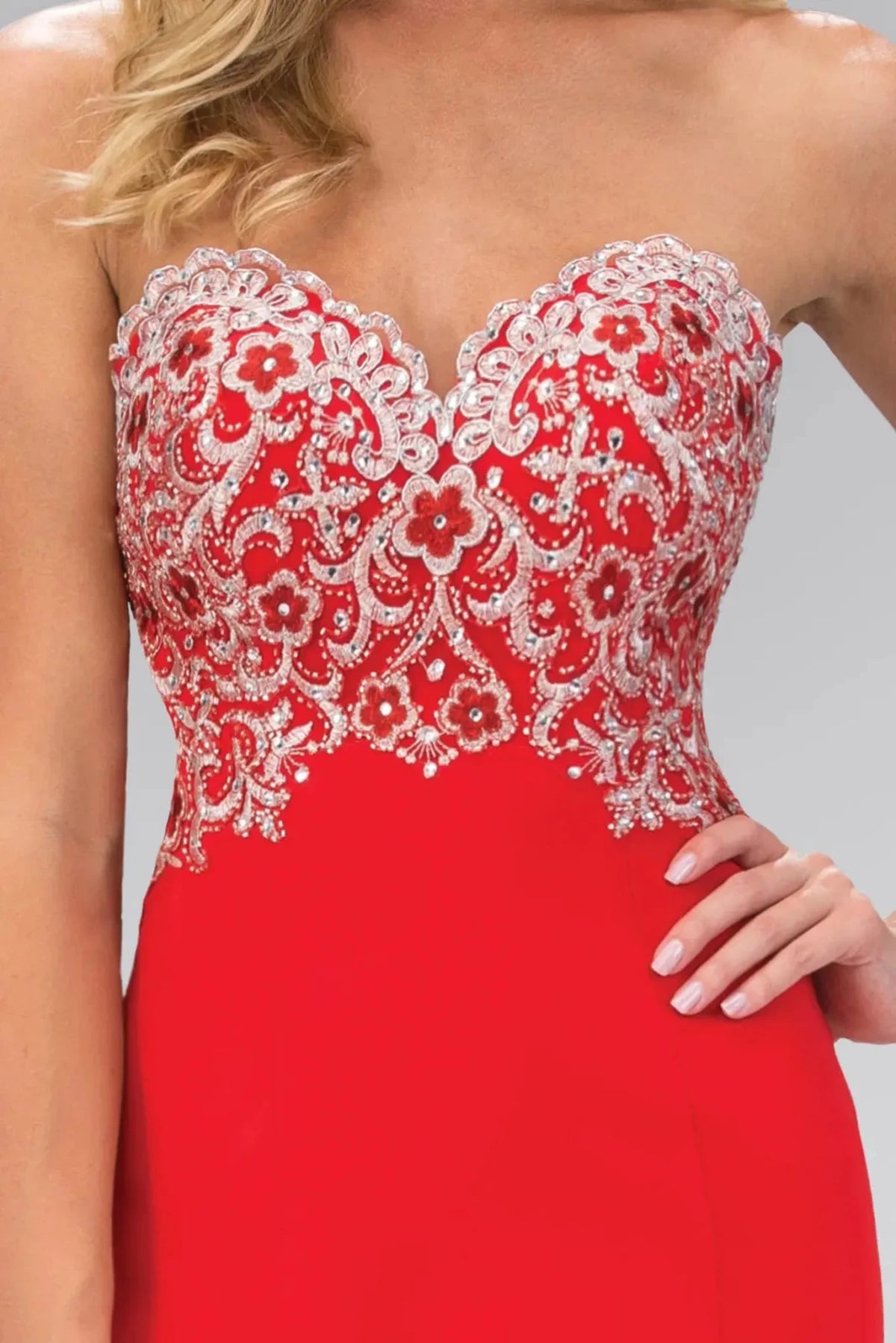 Red prom evening dress full back with open back