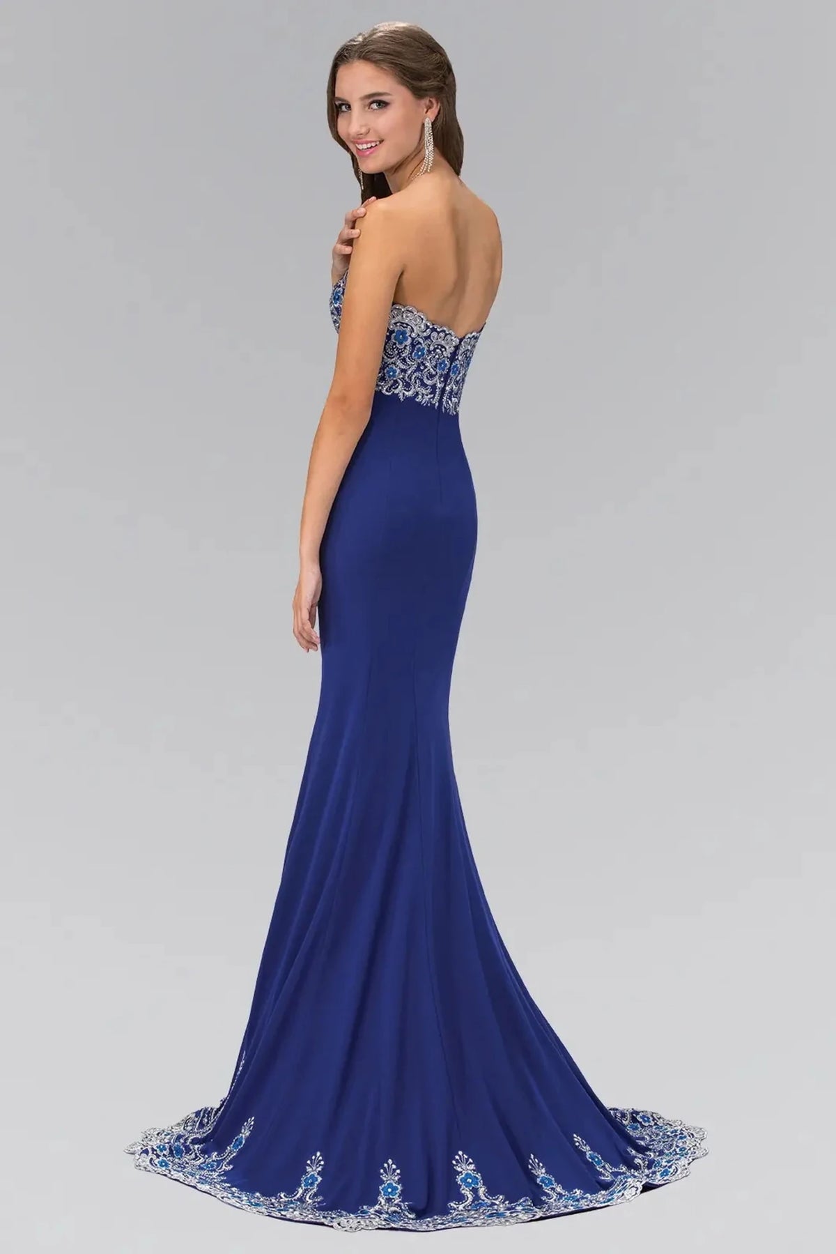 Royal Blue prom evening dress full back with open back