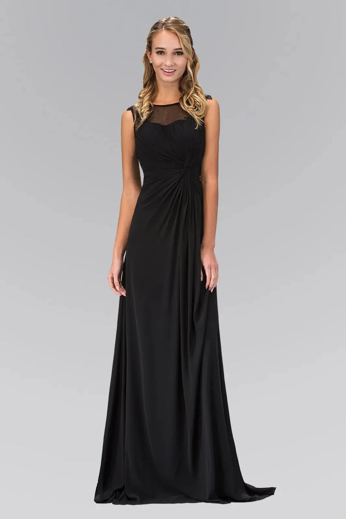 Black sheer prom evening dress full front