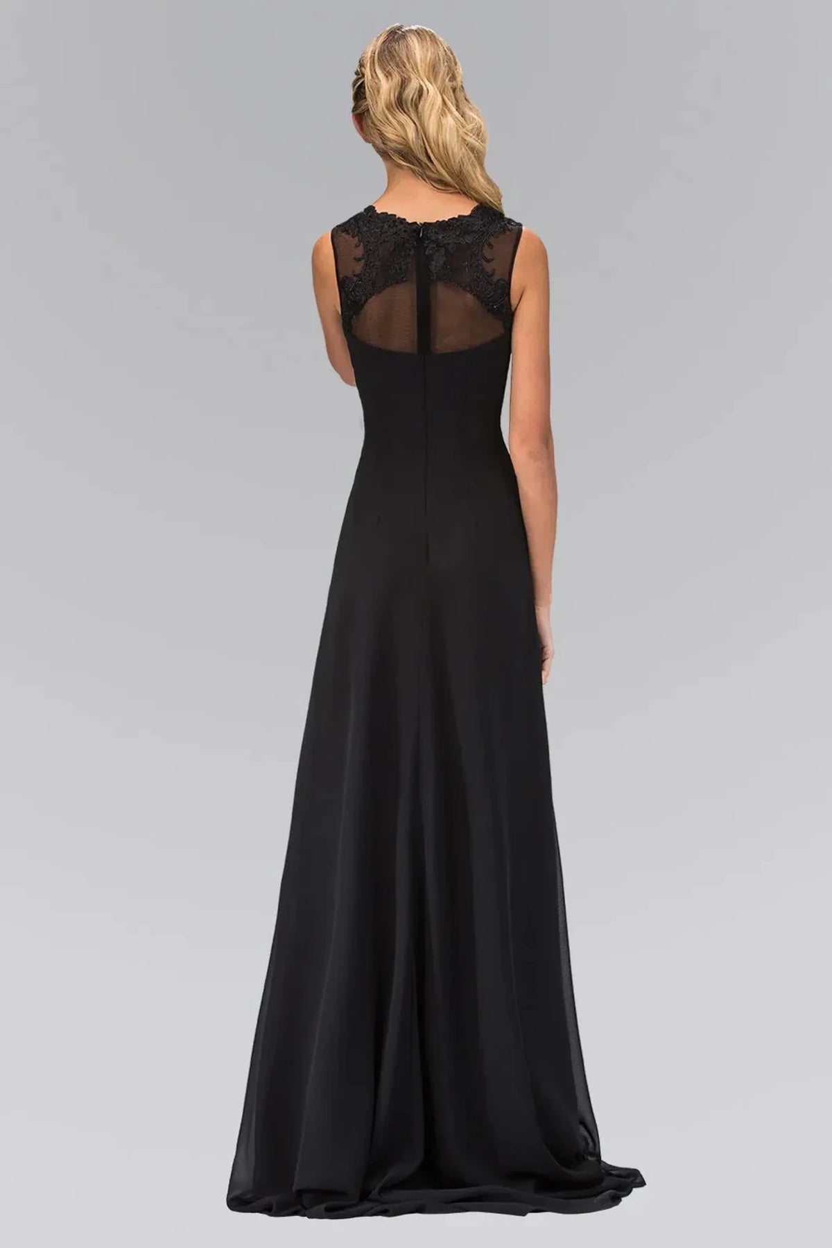 Black prom evening dress full back with back detail
