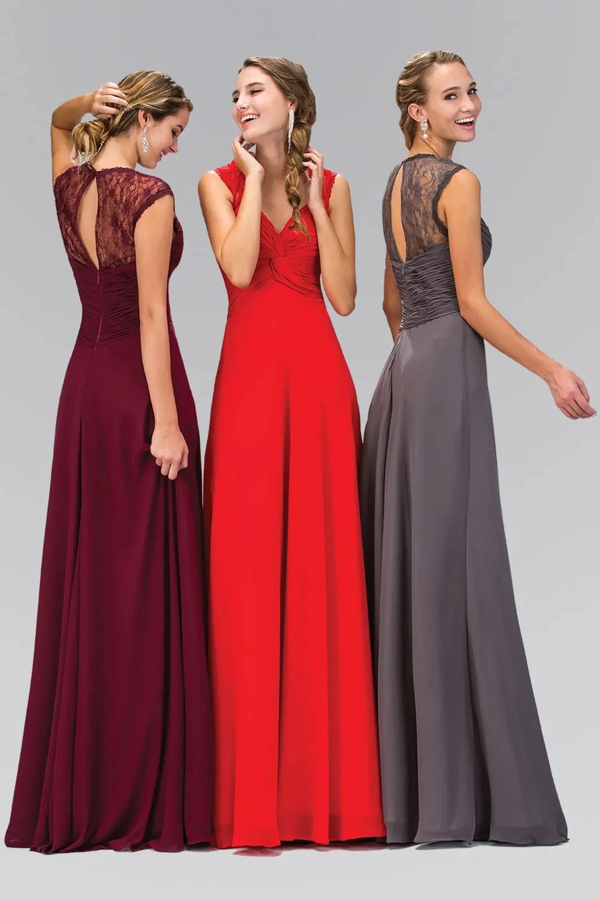 Charcoal lace prom evening dress full front