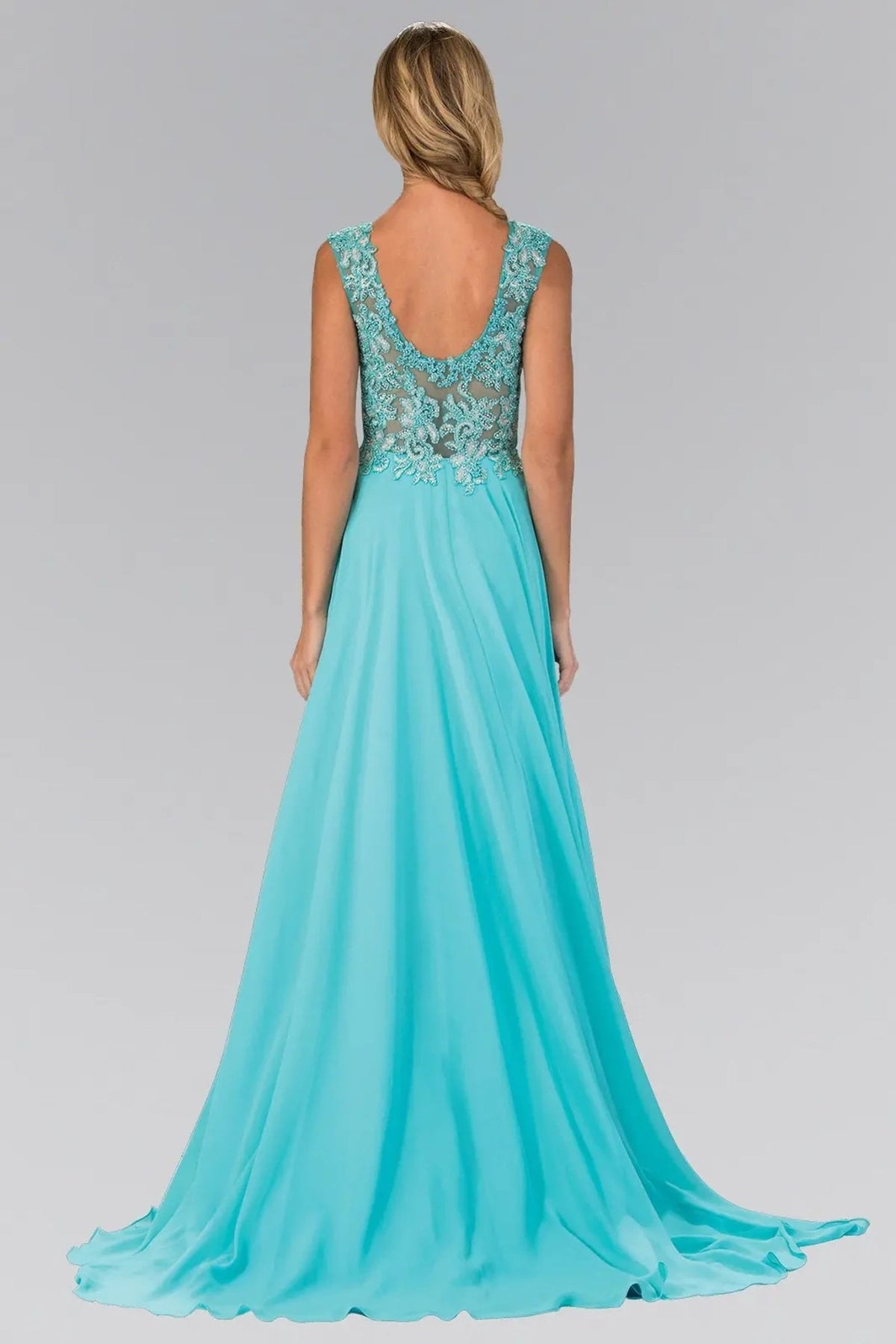 Aqua beading formal dress detail