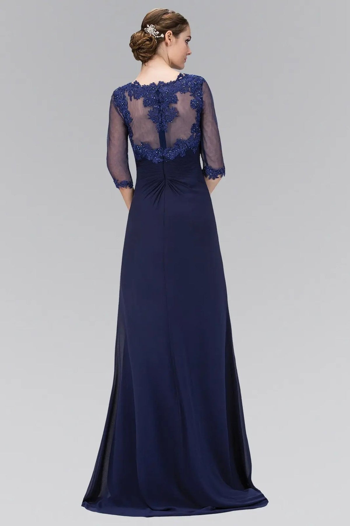 Navy beading embroidery formal dress full front view
