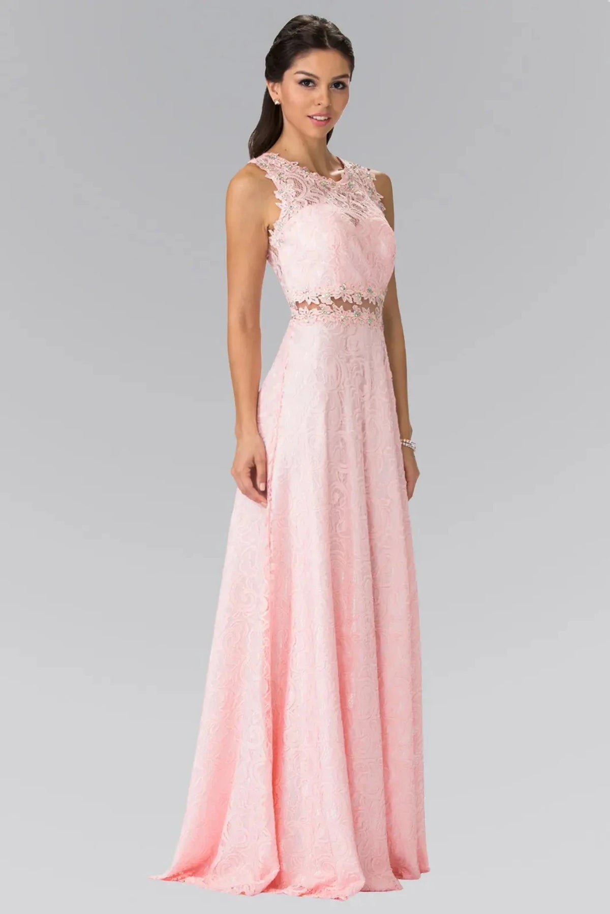 Blush beaded prom evening dress full front